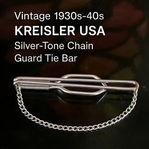 VTG 1930s–1940s Kreisler USA Silver-Tone Chain Guard Tie Bar
